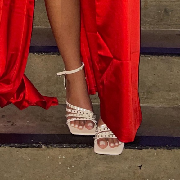 MOVING SALE Zara White Square Toe Strappy Studded Heels - Picture 4 of 12